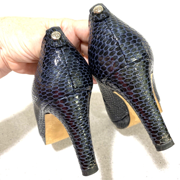 Stuart Weitzman Plainfield Platform Pumps 9N Sea Blue Snakeskin Leather Open Toe - Picture 11 of 11